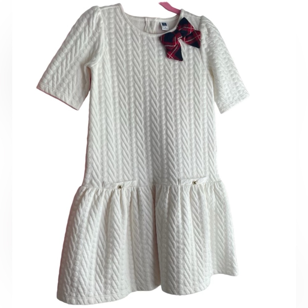 Janie and Jack White Quilted Dress with Navy Bow